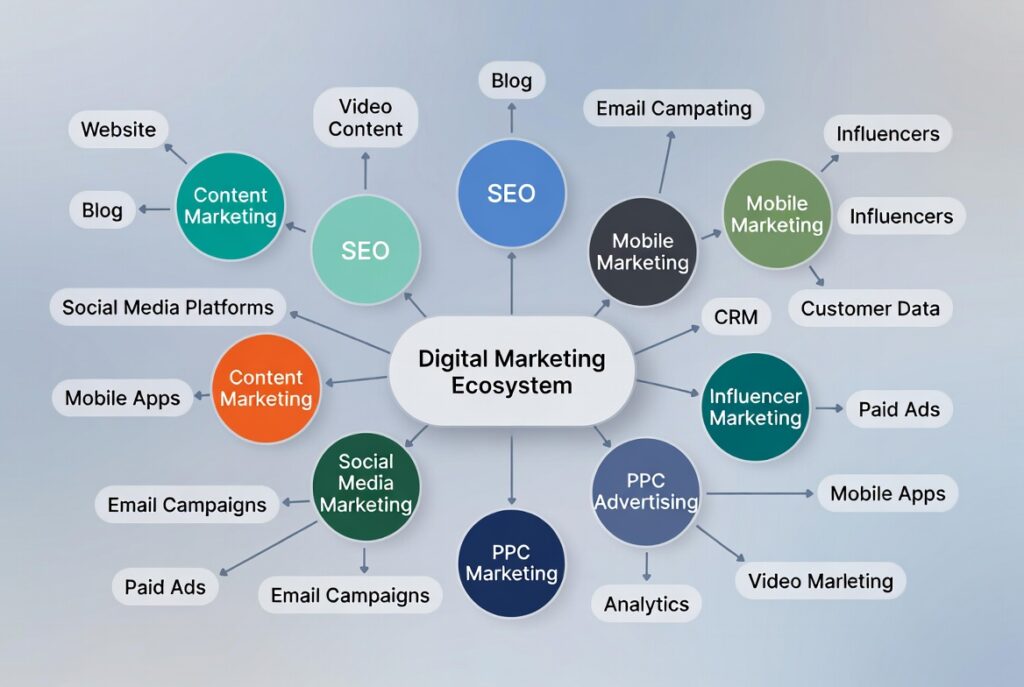 Prompt for H2 Image: "Connected digital marketing ecosystem, interconnected strategy elements, holistic business approach visualization, modern infographic style, professional color scheme" Prompt for H2 Image: "Connected digital marketing ecosystem, interconnected strategy elements, holistic business approach visualization, modern infographic style, professional color scheme"