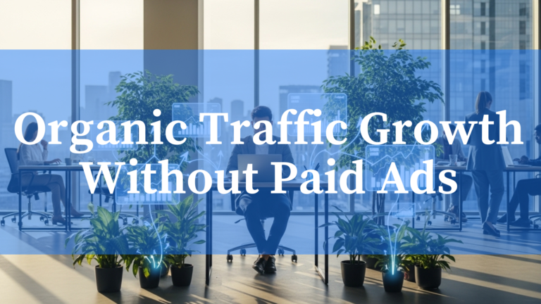 A clean marketing infographic on a white background showing traffic from Search Engines, Social Media, and Referrals channeling into a dollar sign and a computer monitor